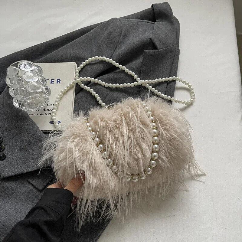 Faux Fur Crossbody Women's Small Kiss Lock Clutch Pearl Strap Tassel Purses Light Khaki 57_ef890836-7300-4041-9a0f-3d657ca779b7 STYLEINGER