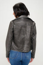 Coalition LA 100% Vegan Leather Black Zip Up Biker Jacket Pocketed with Belt 57_f50c7523-f424-43a7-bb03-2245b3230456 STYLEINGER