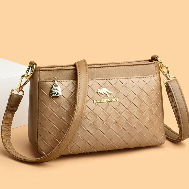 Genuine Leather Woven Diamond Pattern Crossbody Bags Women Small Zipper Purses