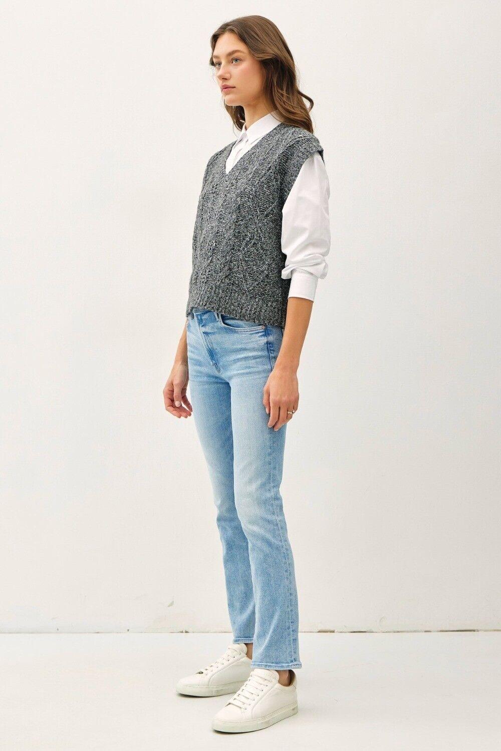 Be Cool Knit Women's Vest Cable Knit V-Neck Dark Gray Sleeveless Sweater