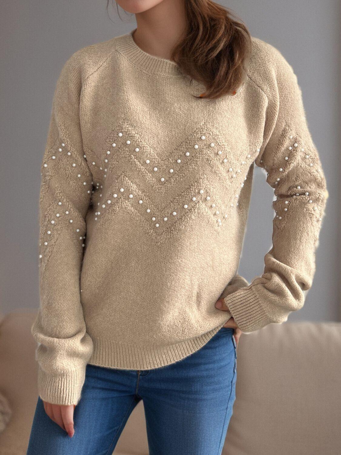 Women Pearl Beaded Sweater Geometric Pattern Round Neck Long Sleeve One Size 57_f782ba2b-e45c-4102-b694-32b6e6702f6c STYLEINGER