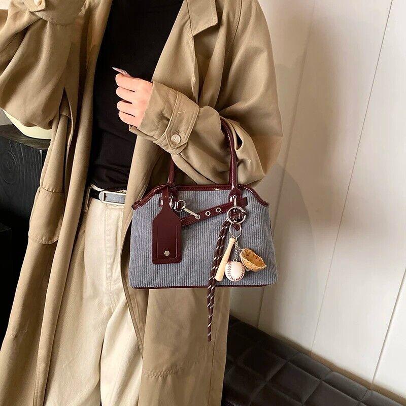 Tote Bags Small Small Corduroy Leather Patchwork With Rope Tassel Accessories