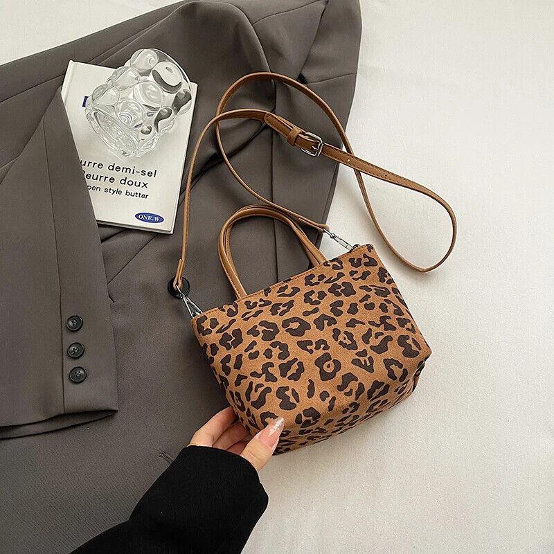 Leopard Mini Crossbody Handbags Soft Sued Leather Zipper Tote Women Square Purse