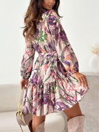 Floral Shirt Dress Ruffle Hem Long Sleeve Single Breasted Belted Casual Short 57_fd1e0411-7a3b-434d-925e-10a7b09fb49b STYLEINGER