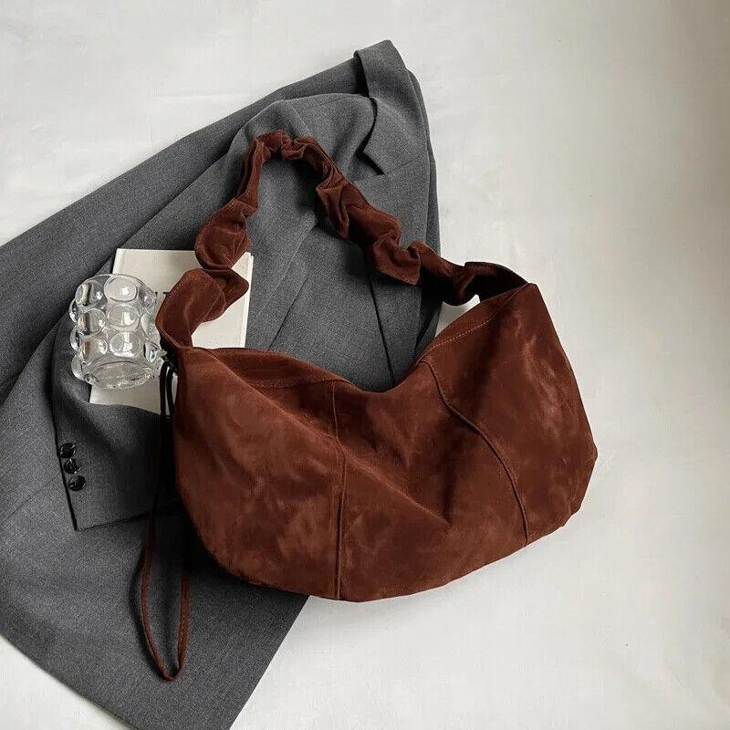 Hobo Bags Nubuck Velvet Leather Women's Large Ruffle Shoulder Strap Zip Handbags Dark Brown 57_fdab5f6e-9fe0-43c2-803d-ee54ec458a5e STYLEINGER