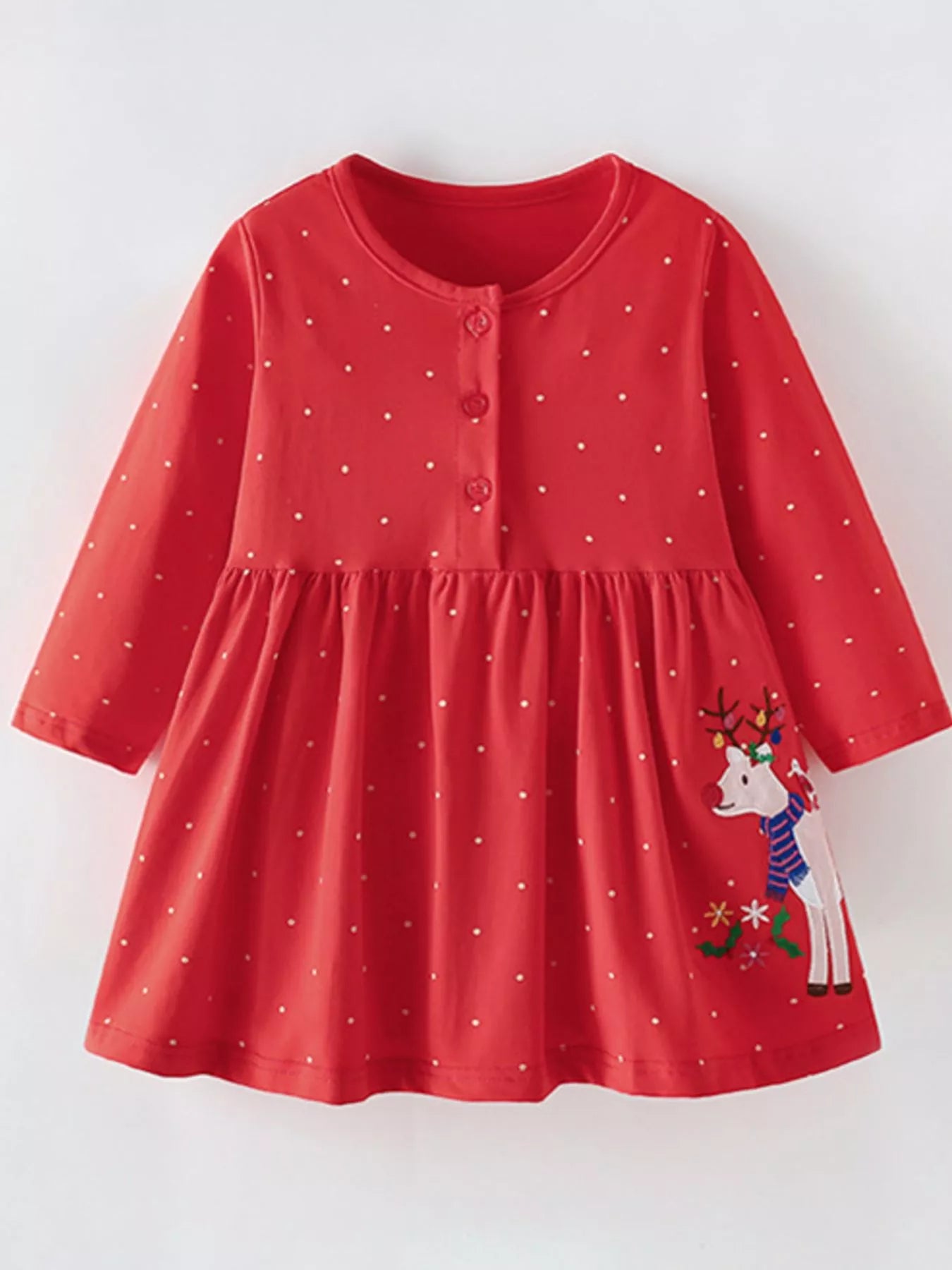 Children's Reindeer Polka Dot Button Detail Dress 57a06d51-c457-4e8a-9b5e-33448304c818-Max-Origin Trendsi
