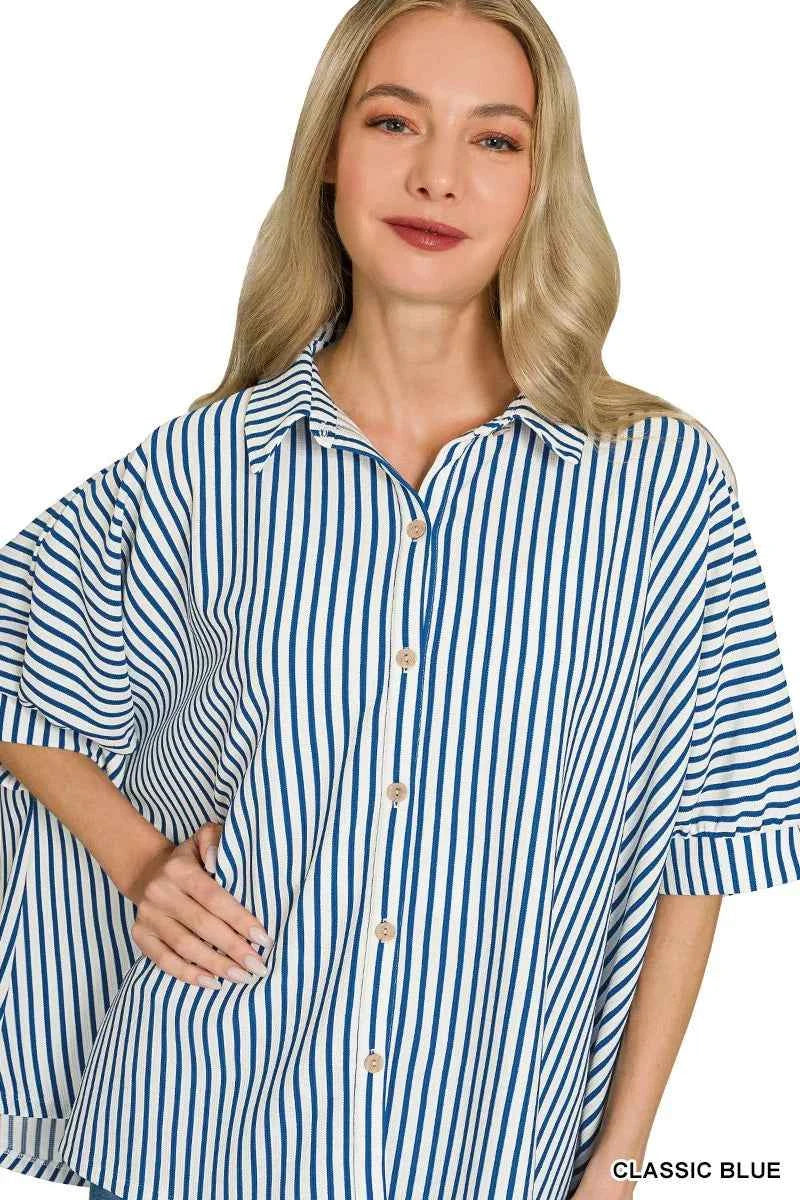 Zenana Oversized Stripe Button Down Shirt