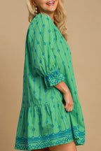 Umgee Cotton Mini Dress Green Embroidered Tassel Ruffle 3/4 Sleeve S-2XL 57bbfe90-fe79-414e-a7c0-aa65e41de00b-Max Trendsi