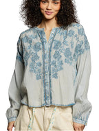 POL Floral Embroidered Long Sleeve Button-Down Shirt