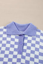 Plus Size Checkered Sweater Collared Neck Long Sleeve Knitwear 57d2ca56-c0d4-44c3-bab6-03d56c420a58-Max Trendsi