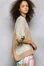 POL Floral Blouse Taupe Patchwork Lace Accent Top 57d32f15-147d-4966-abf3-b2e82075002f-Max-Origin Trendsi