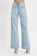 RISEN Women's Jeans Light Wash Tummy Control High Rise Ankle Wide Cuffed 57dae244-82d7-42ef-b4d7-b38f25534ab0-Max-Origin Trendsi