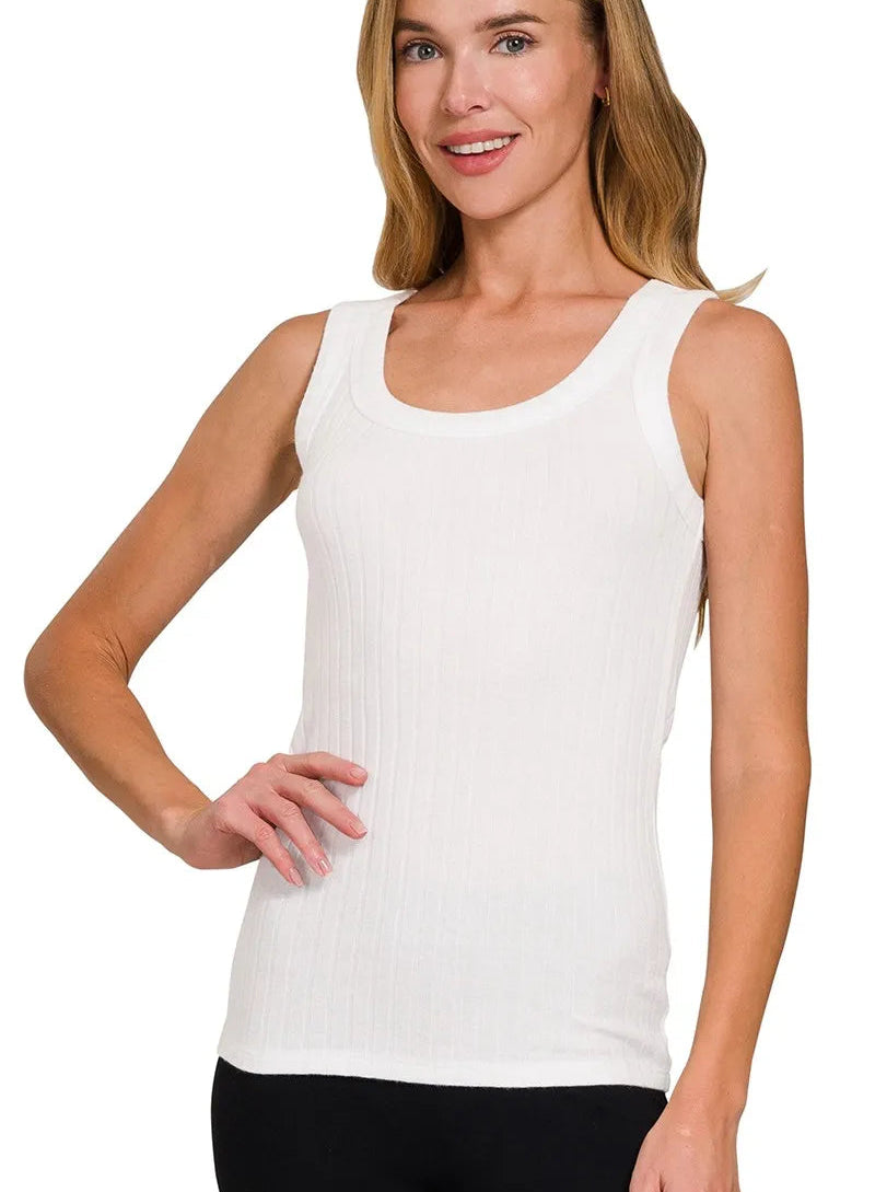 Zenana Melange Rib Tank Top Women's Casual Stretch Sleeveless Shirt Off White S-L