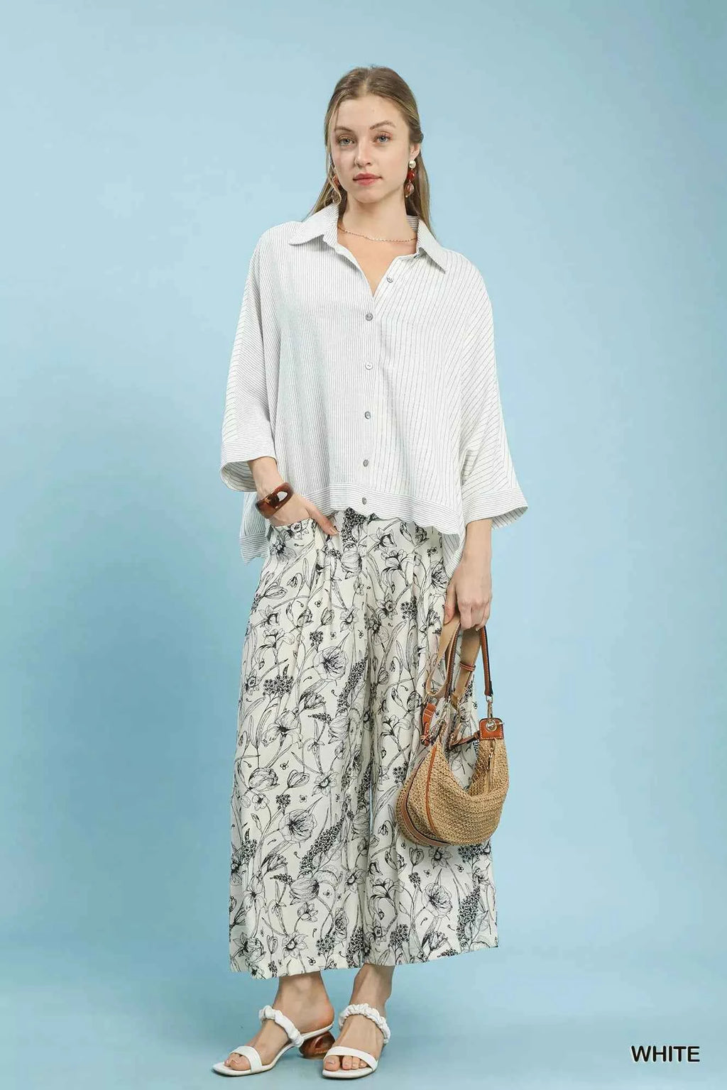 Umgee Shirt Oversized Striped White Short Sleeve Top 57ea2b93-4266-4593-8d9e-449fb819aacb-Max-Origin Trendsi