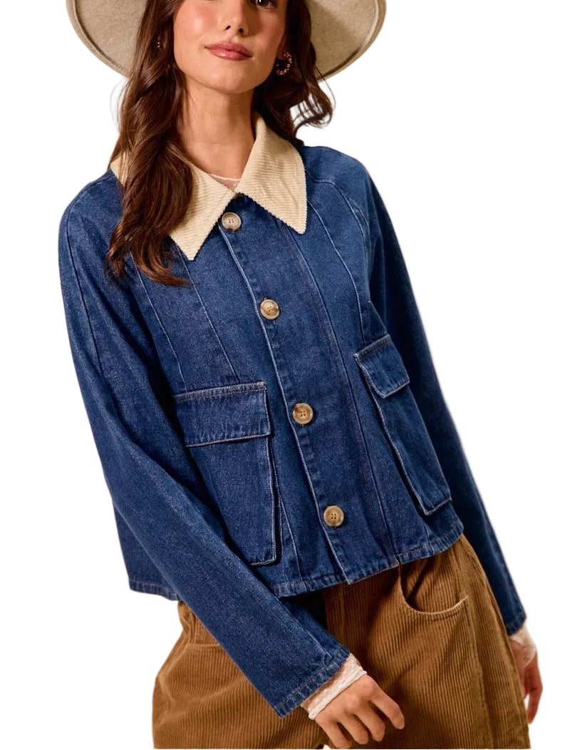 SO ME Zip Up And Buttoned Denim Jacket