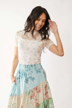 Davi & Dani Floral Mesh Top Women's Mock Neck Short Sleeve Blouse 57fba98a8932419abdd339aa975ba825-Max-Origin Trendsi
