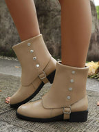 Mid Heels Women's Boots Buckle Block Stylish and Comfortable Footwear Shoes 580bb737-fffc-4b27-b620-b026b08652ca-Max-Origin Trendsi