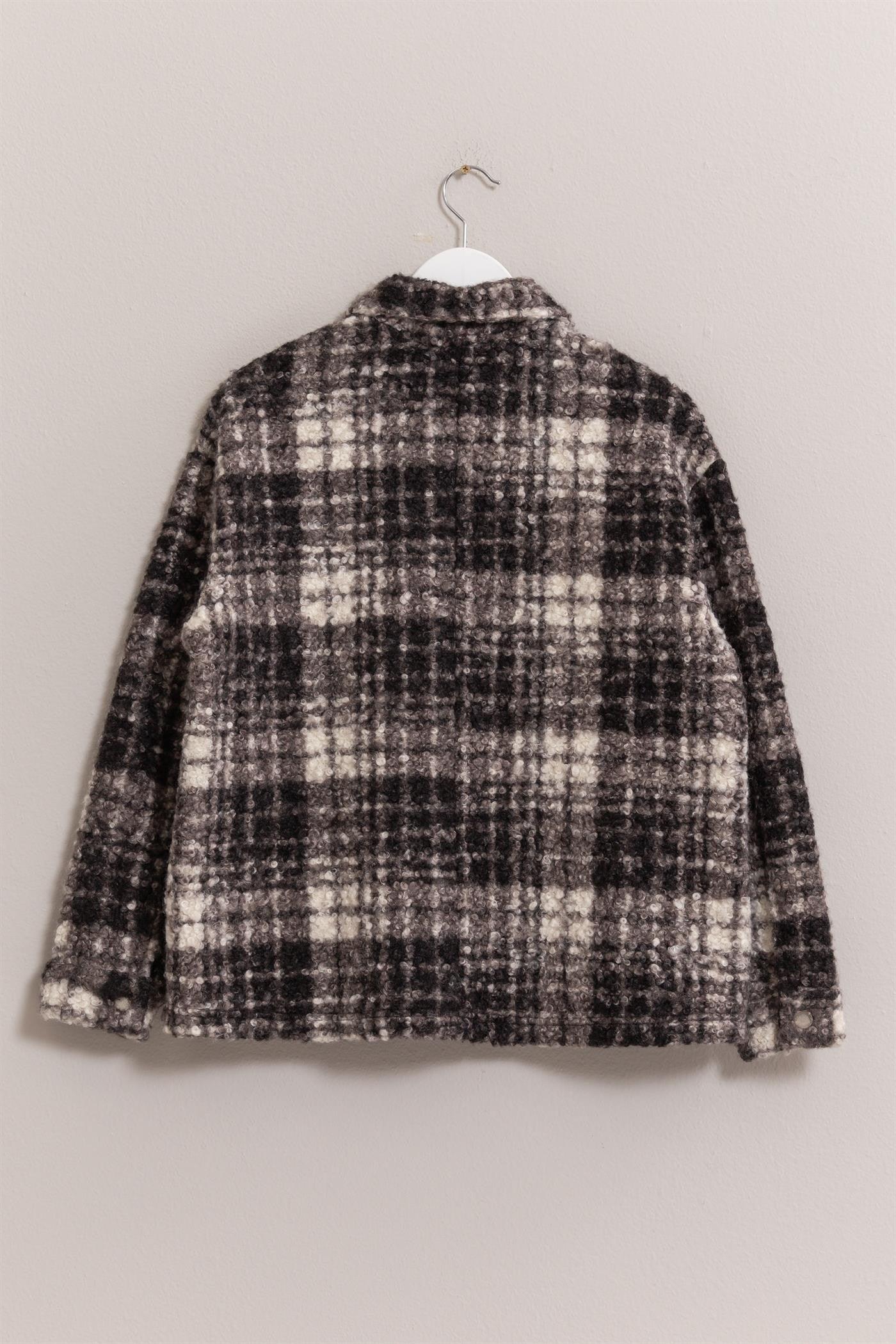 HYFVE Plaid Black Jacket Women Button Up Curly Fur Pocketed Coat 58151f4e-ed05-4623-8a90-551e0c6b147a-Max Trendsi