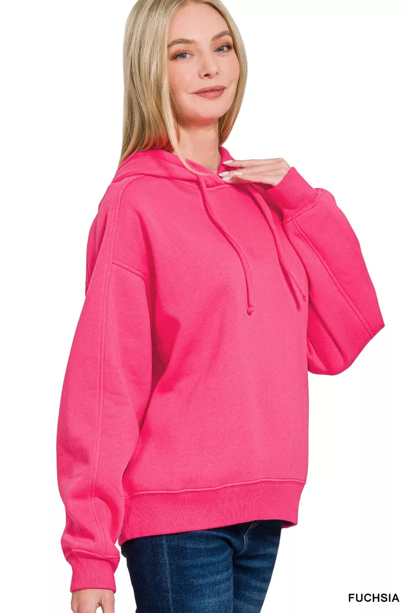 Zenana Women Fleece Hoodie Fuchsia Pink Drawstring Relaxed Fit 5822c2b2-441c-4f30-8923-089f378af483-Max-Origin Trendsi
