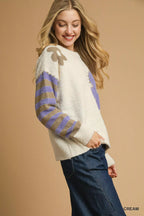 Umgee Sweater Cream Flower Jacquard Striped Long Sleeve Knit Pullover 582d0616-47e6-459a-a30d-6b95a6661af7-Max-Origin Trendsi