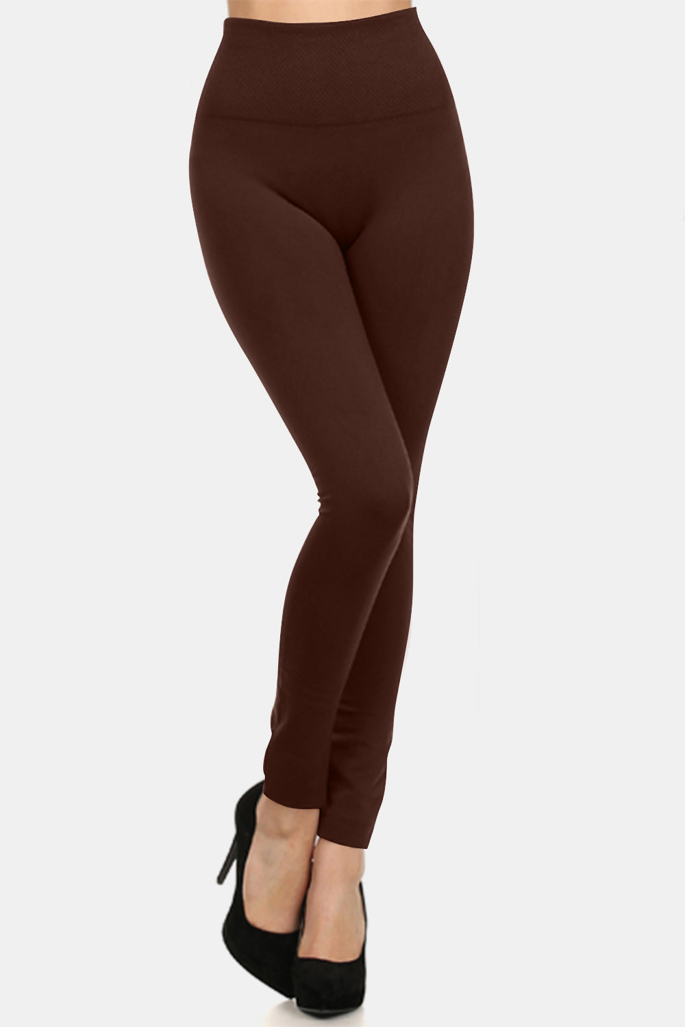 Yelete Plus Size Leggings Brown Women Seamless Fleece Lined Basic Coffee