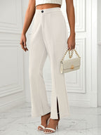 Women Wide Leg Pants Slit Flare Solid with Pockets 58478109-5d78-4ccb-9554-89a2348bbd39-Max Trendsi