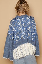 POL Women Shirt Floral Blue Lace Hem Embroidered Long Sleeve Embroidered 584db857-8121-4516-bc25-55eea3887e9e-Max Trendsi