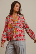 BiBi Women's Shirt Rose Floral Printed Smocked Long Sleeve Top 5857dec6723d4038b3d2cce5f61ab65d-Max-Origin Trendsi