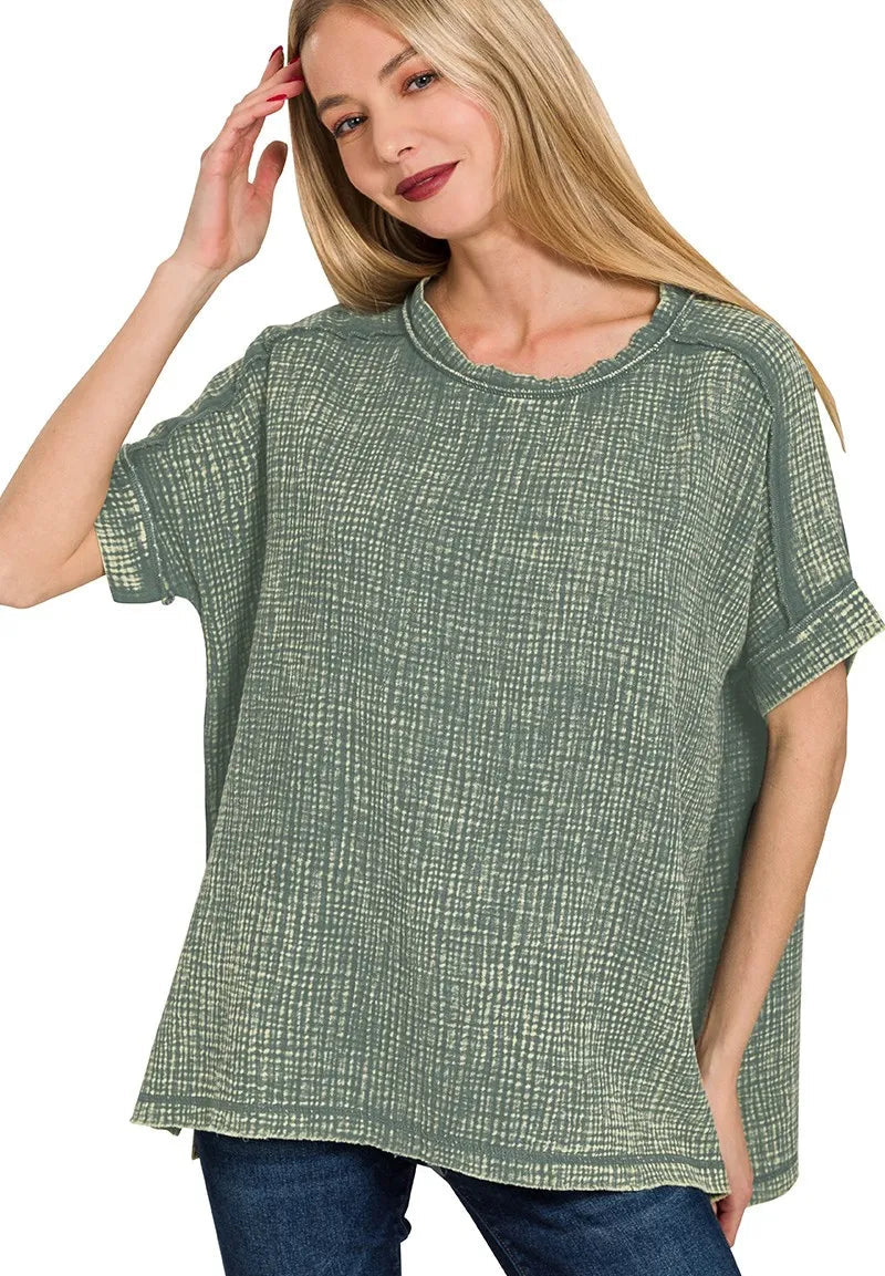 Zenana Acid Washed Double Gauze Round-neck Tee