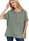 Zenana Acid Washed Double Gauze Round-neck Tee