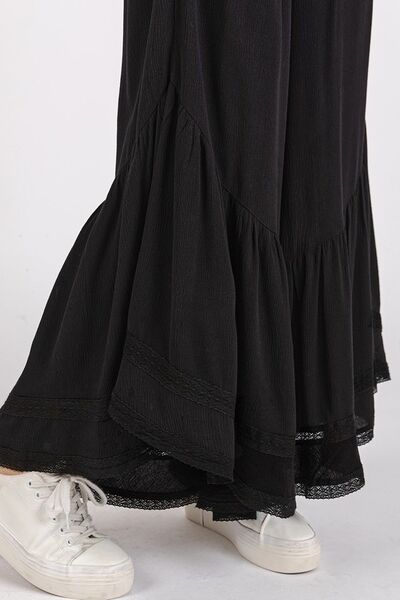 Mittoshop Black Wide Leg Pants Lace Ruffle Asymmetric Hem