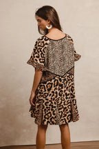 BiBi Leopard Dress Mix and Match Prints Short Sleeves Oversized V Neck 587d677517bd47b287c6716f6b7a79d7-Max-Origin Trendsi
