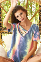 BiBi Tie Dye Women T-shirt Terry V Neck Top With Double Strap Top 58820b89c43a4b468d297d262007f2b0-Max-Origin Trendsi