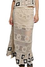 Floral Crochet Maxi Skirt with Ruffled Waistband and Granny Square Pattern