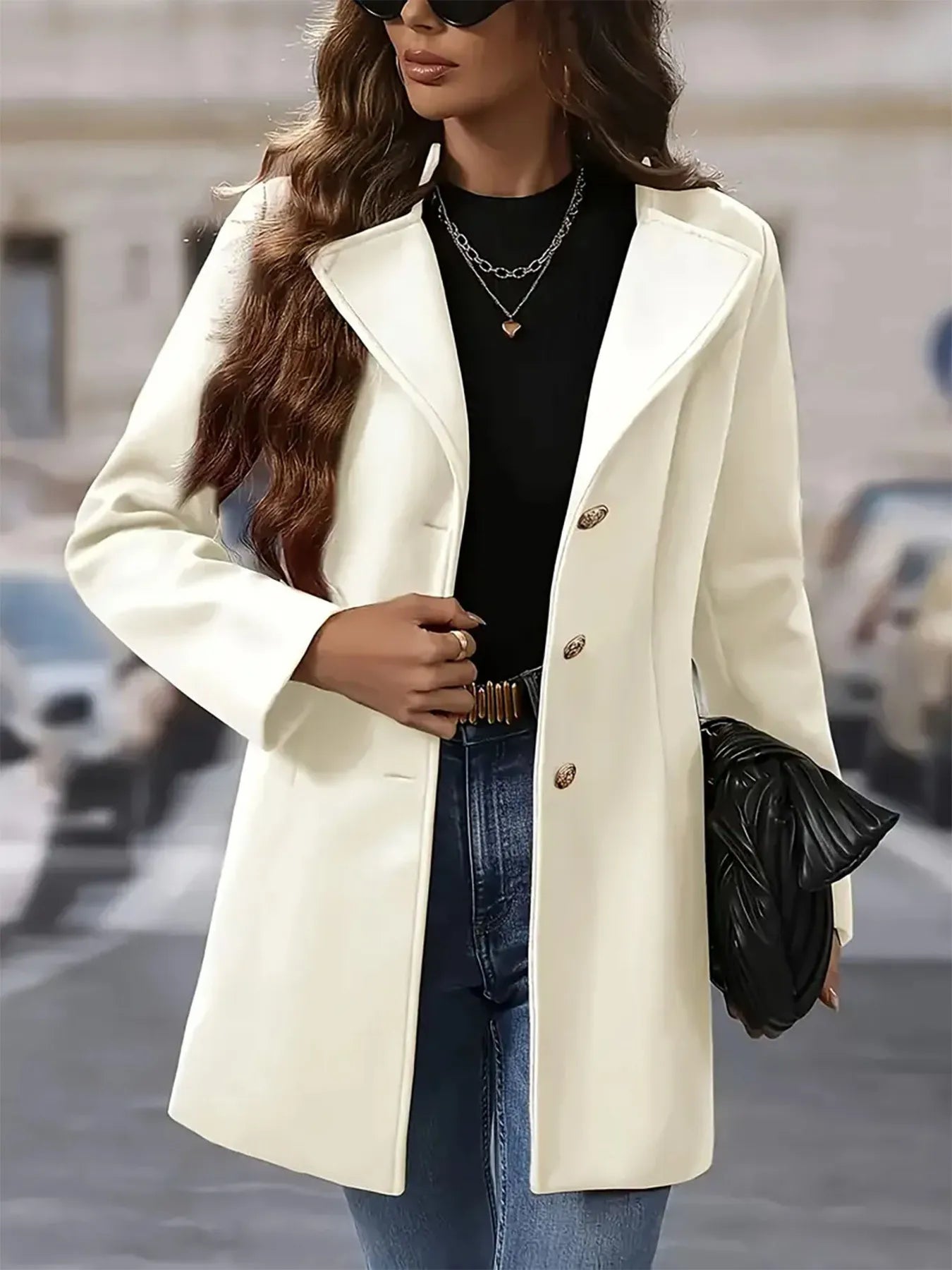 Women's Longline Blazer Coat Cream Single-Breasted Buttoned Outwear Cream 589dd2f9f0a54cbabfab88bd11a2d017-Max-Origin Trendsi