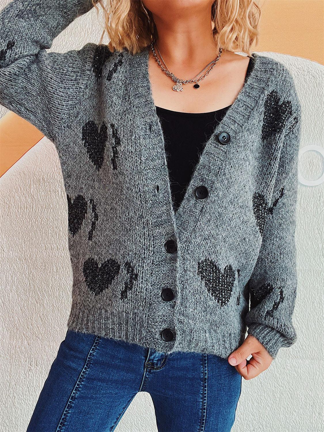 Heart Cardigan Button Up Long Sleeve Knitwear