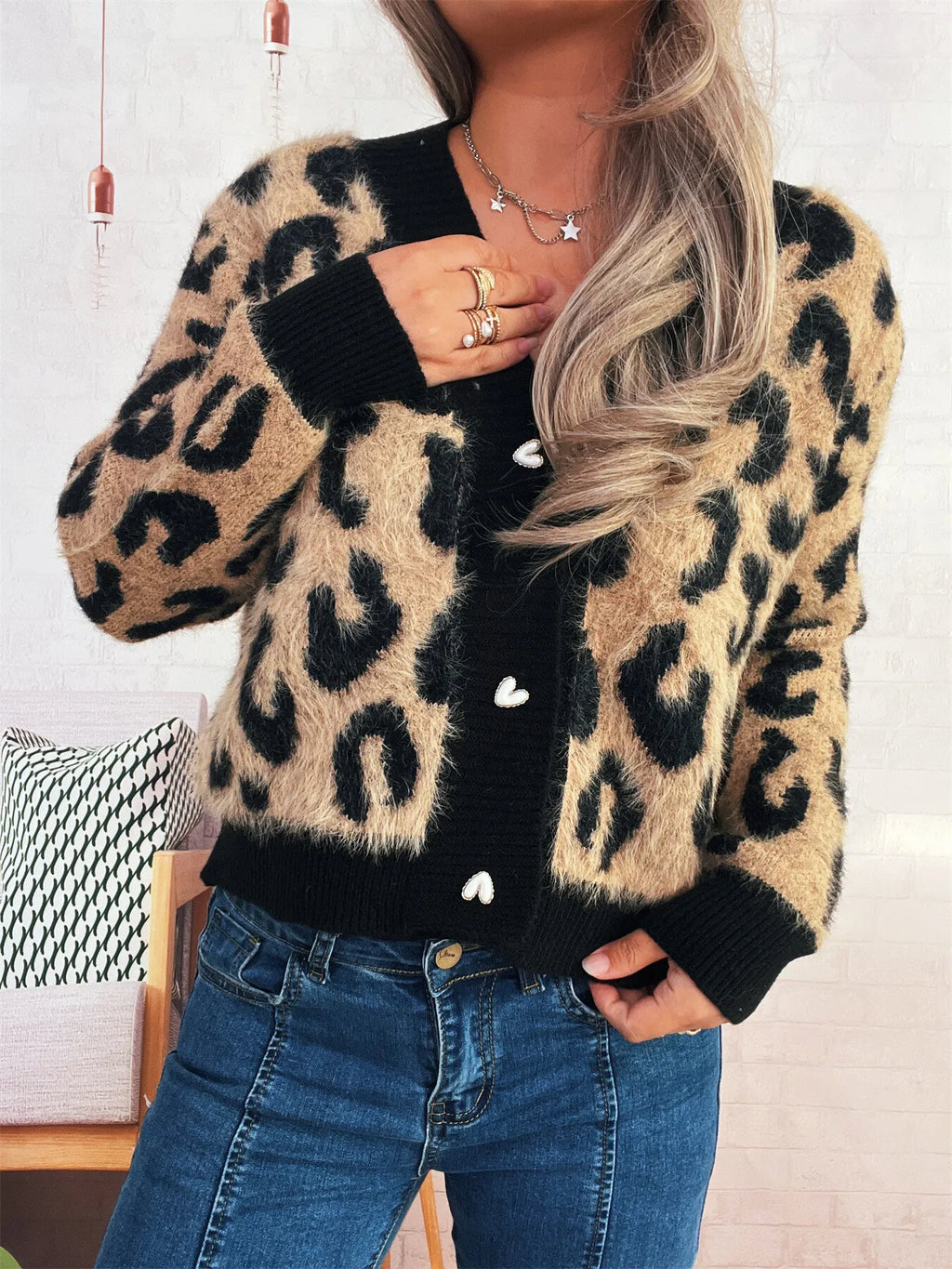 Women's Cardigan Leopard Fuzzy Button Up Long Sleeve 58be399abdcf4ec3860bb630ec536cb3-Max-Origin Trendsi