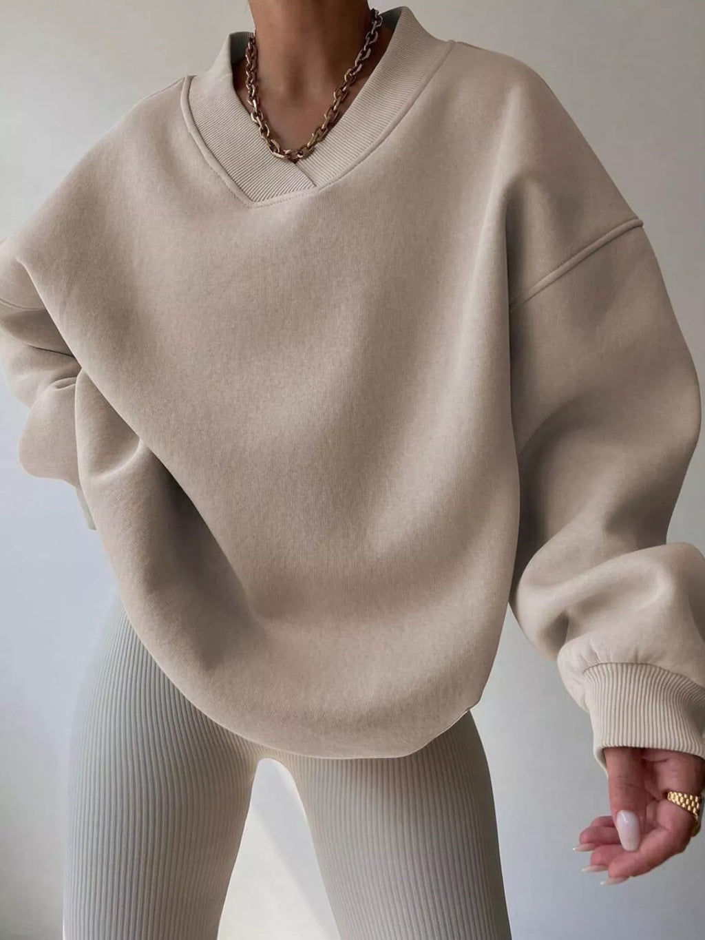 Women's Sweatshirt Dropped Shoulder Long Sleeve Oversized Pullover Apricot 58c4cc5815ad457390ef341249721263-Max-Origin Trendsi
