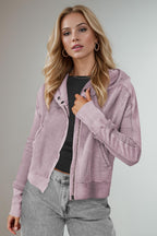 Double Take Hooded Jacket Waffle-Knit Zip Up Long Sleeve 58c83a2b-5fd2-4aa8-a3e1-ed76ad981647-Max Trendsi