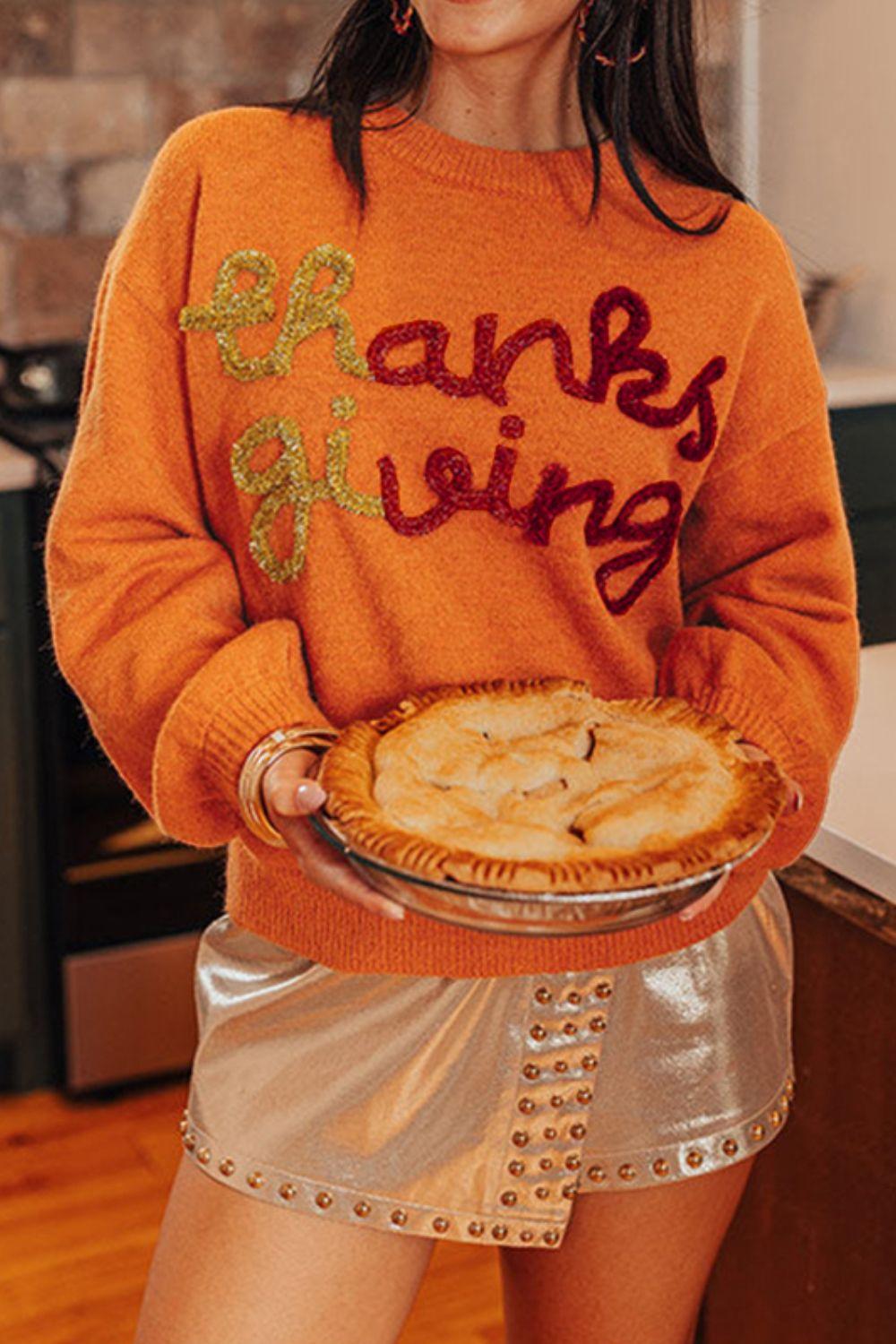 THANKSGIVING Women Sweater Round Neck Long Sleeve Orange Pullover 58d6b59f-0c6f-40e3-a48b-6c5fe15ff7f0-Max Trendsi