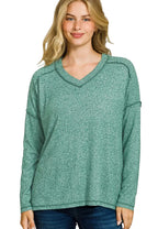 Zenana Womens Blouse Green Soft Melange Hacci Exposed Seam Hi-low Tee HUNTER GREEN 58d7ac55a90b4c3d84ed8b959365269d-Max-Origin Trendsi