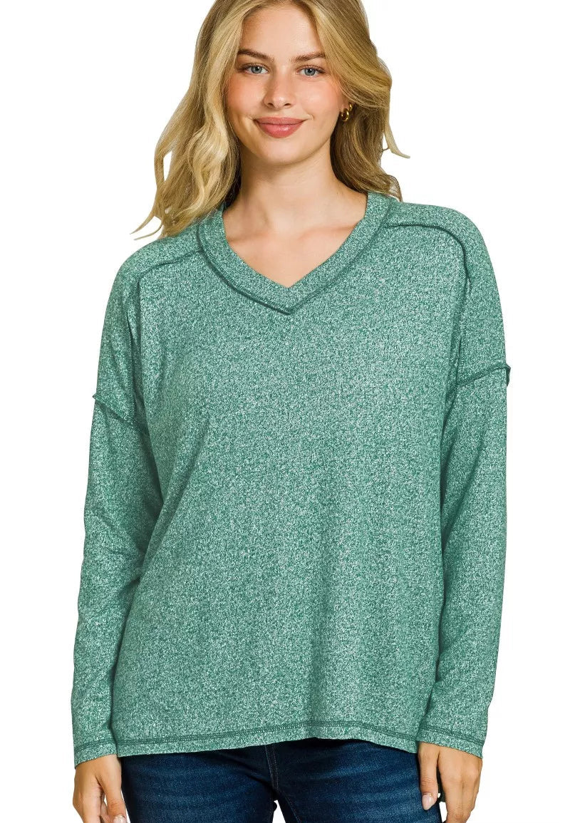 Zenana Soft Melange Hacci Exposed Seam Hi-low Tee