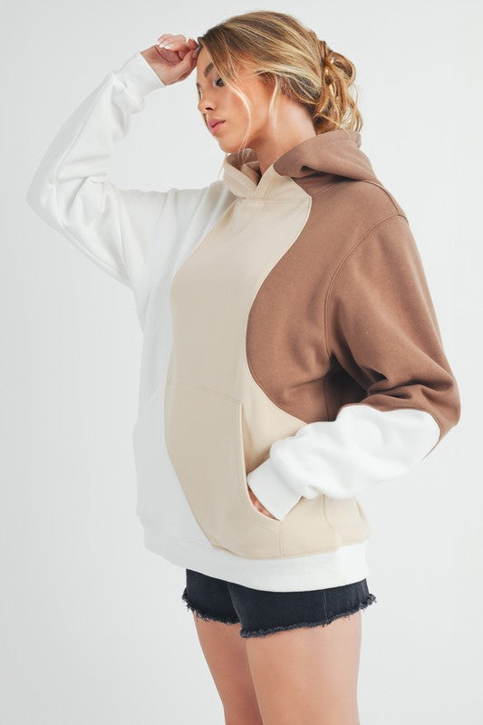 Aemi + Co Hoodie Sand Color Block with Kangaroo Pocket Long Sleeve 58e62d56-1f4d-46e7-96b4-74aed76439a8-Max Trendsi