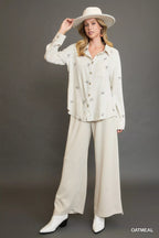 Umgee Shirt Linen Blend Fitted with Ribbon Embroidery Details Long Sleeve Top 58ef90b2-037e-43d0-b919-a97f30ae8e79-Max-Origin Trendsi