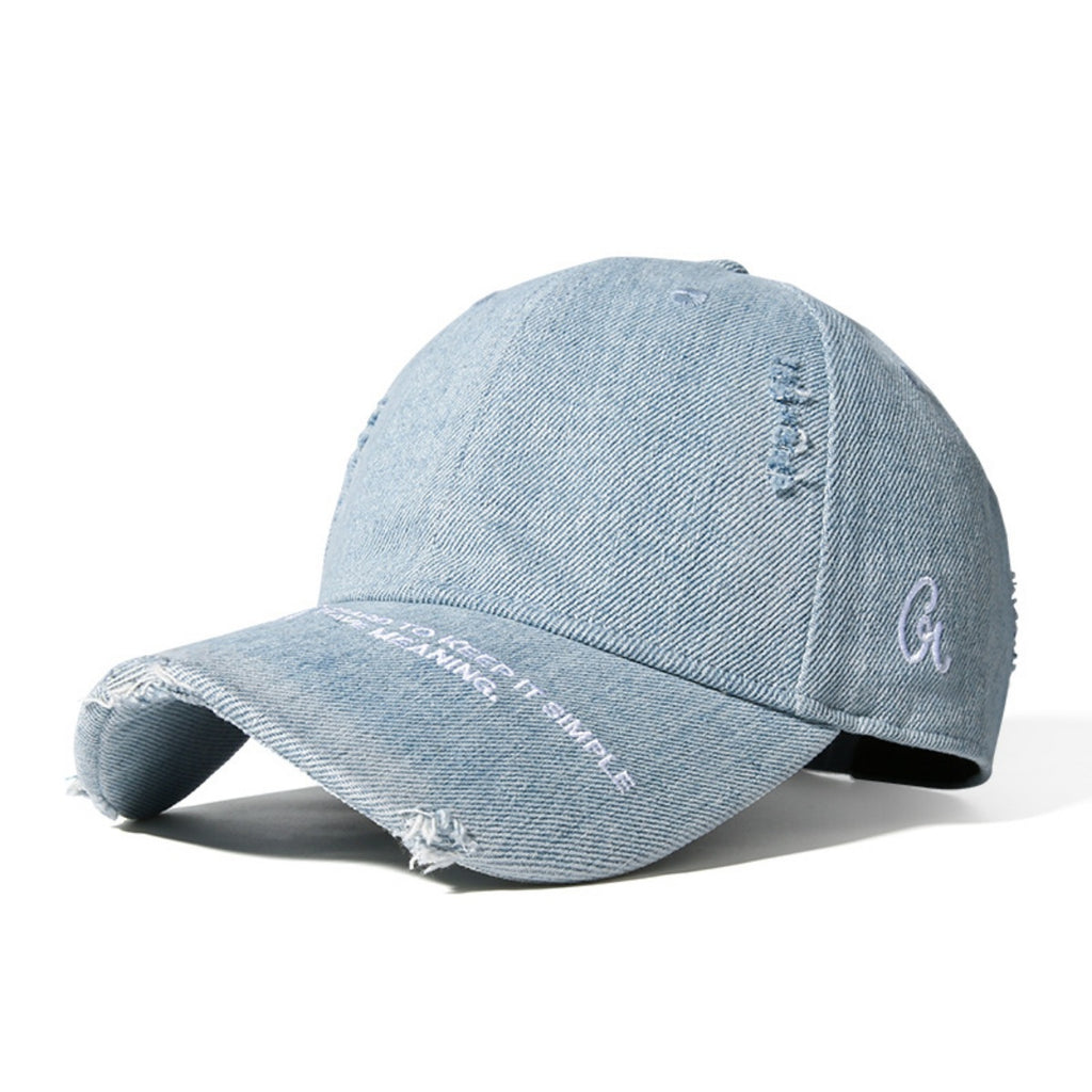 Distressed Denim Baseball Cap - One Size, Blended Fabric, Imported