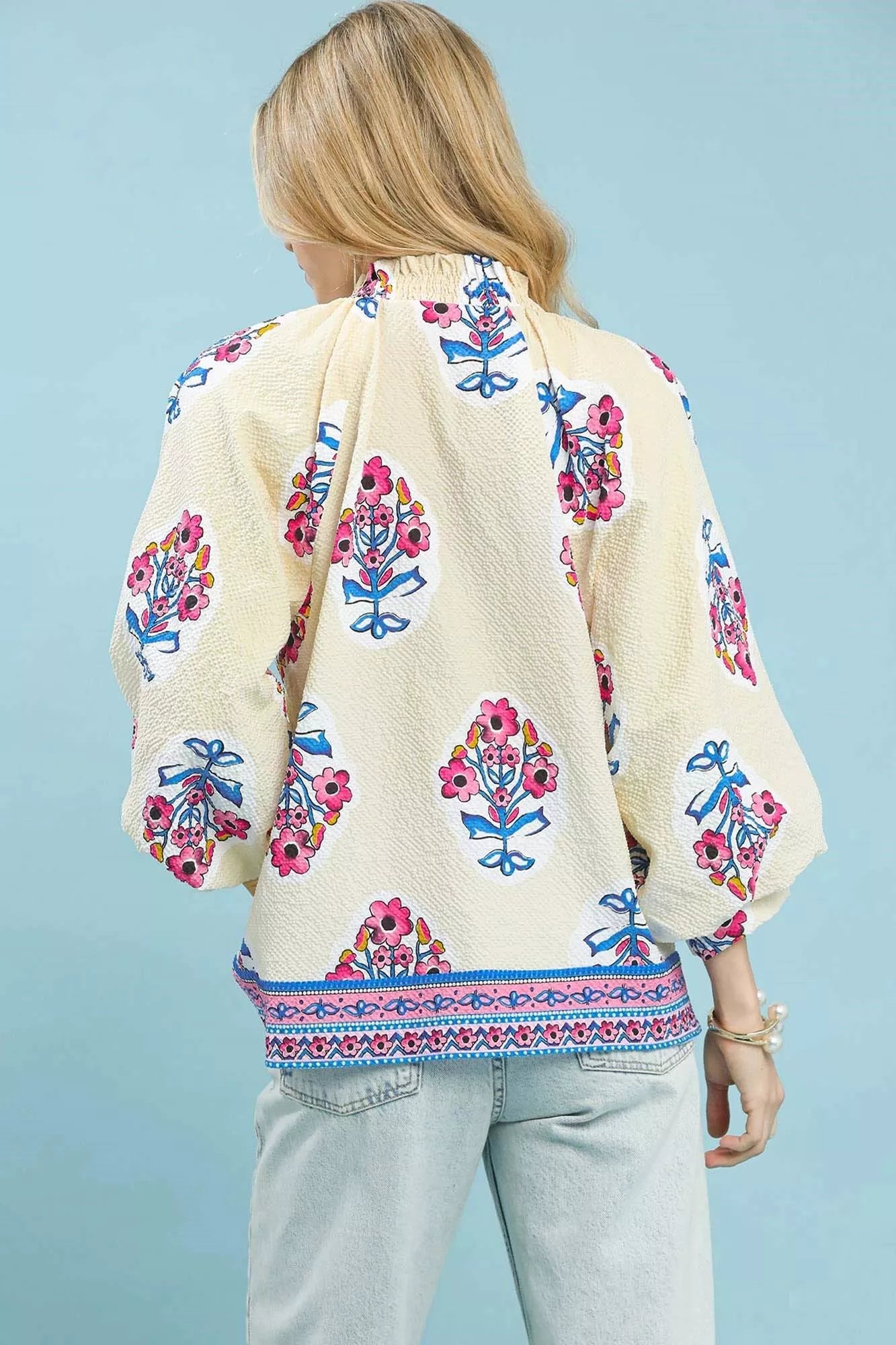 Umgee Tunic Blouse Ecru Boho Floral Print Womens Long Sleeve Top 5937be15-6dc1-4acc-a4a2-05858257dce7-Max-Origin Trendsi
