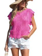 Side Tie Openwork Round Neck Sweater Vest