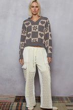POL Women's Sweater V-Neck Heart Pattern Checkered Oversized Pullover 593fda87-d822-4284-976c-e87bc7862711-Max-Origin Trendsi