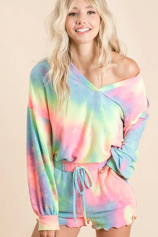 BiBi Womens Tie Dye French Terry Top With Balloon Long Sleeves Oversized 59472774644040b5b56d8fa5fce77657-Max-Origin Trendsi