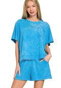 Zenana Acid Washed Oversized Top & Shorts Set